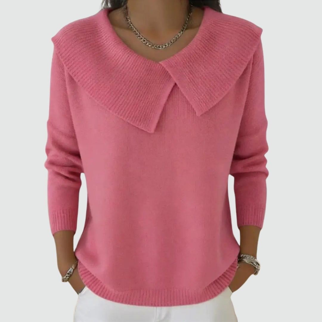 Elina™ Stickad Topp med Krage