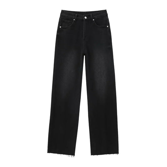 Elegant Svart Jeans med Rå Finish